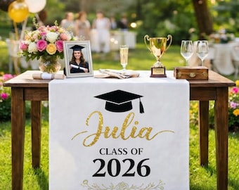 Personalized Graduation Table Runner, Custom Name Graduation Table Cloth, Custom Name Class of 2026 Decor