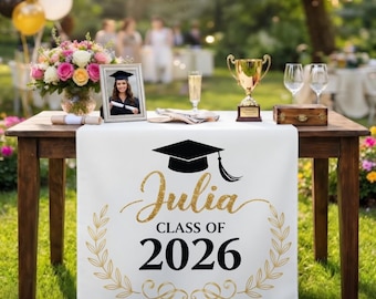 Personalized Graduation Table Runner, Custom Name Graduation Table Cloth, Custom Name Class of 2026 Decor, Decor for Graduation