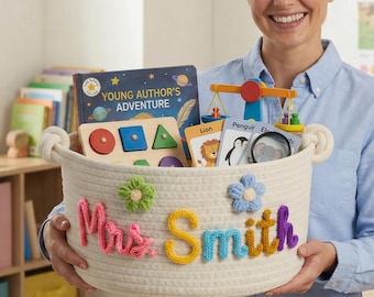 Personalized Teacher Appreciation Gift, Custom Teacher Basket, Gift for Teacher, End of Year Teacher Gift, Classroom Organizer