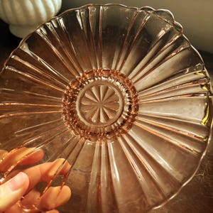 Vintage rose dépression verre Old Café bonbonnière à poignée basse bol à pieds nervurés poignées fermées verre Hocking