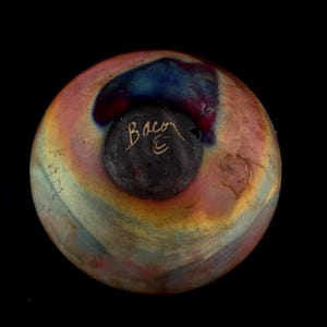 Norman Bacon Raku Glazed Squat Form Pottery Vase