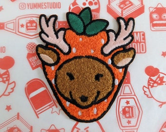 Strawberry Deer Fuzzy Chenille Patch