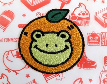 Frog Orange Fuzzy Chenille Patch