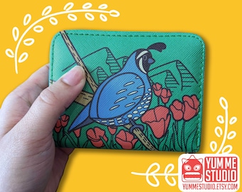 California Quail Poppies Wallet Card Holder Accordion Style