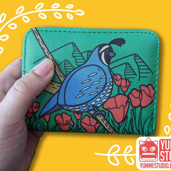 California Quail Poppies Wallet Card Holder Accordion Style