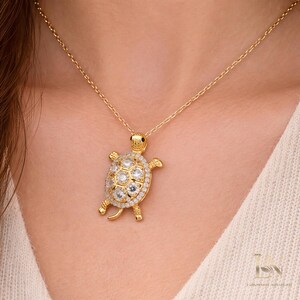 Crystal Sea Turtle Necklace by Lakshmi Narayan • Dainty Gold Turtle Pendant • Protection & Longevity Charm • Minimalist Ocean Jewelry