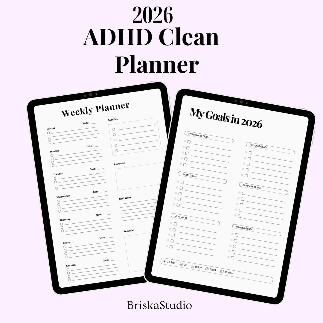 ADHD Clean Planner 2026 | Monthly Budget, Weekly Planner, Goals ...