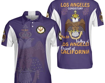 Custom Consistory Name, Number Scottish Rite Eagle Wings 33 Degree Salem Cross Freemasonry 3D Men's Polo Shirt S-5XL