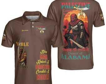 Polo 3D para hombre con nombre de templo personalizado, Nobles 1983, AEAONMS, Guerreros Hijos del Desierto, Shriners, Prince Hall, tallas S-5XL