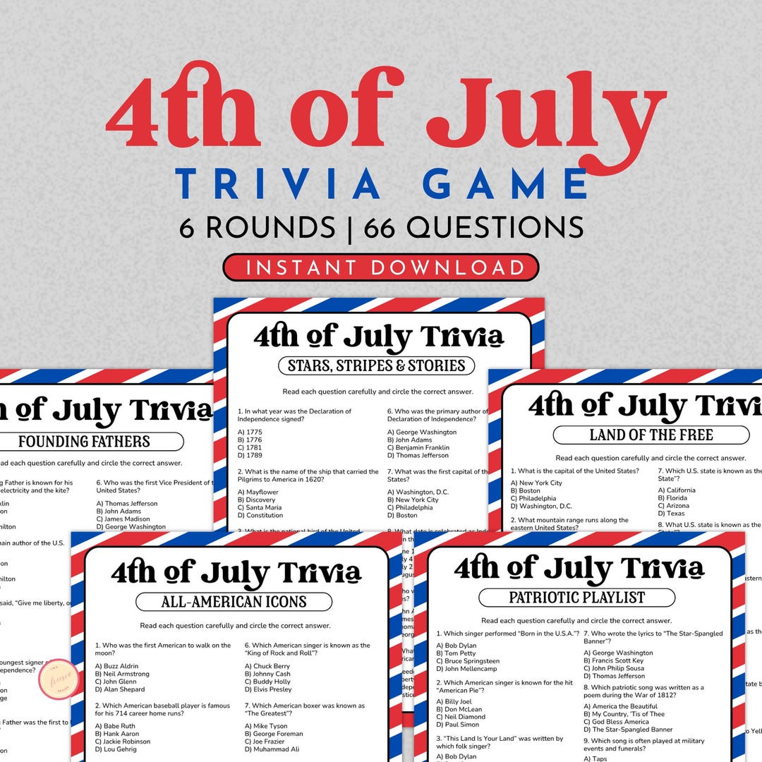 4th of July Trivia Game Bundle Printable | Instant Download - Etsy