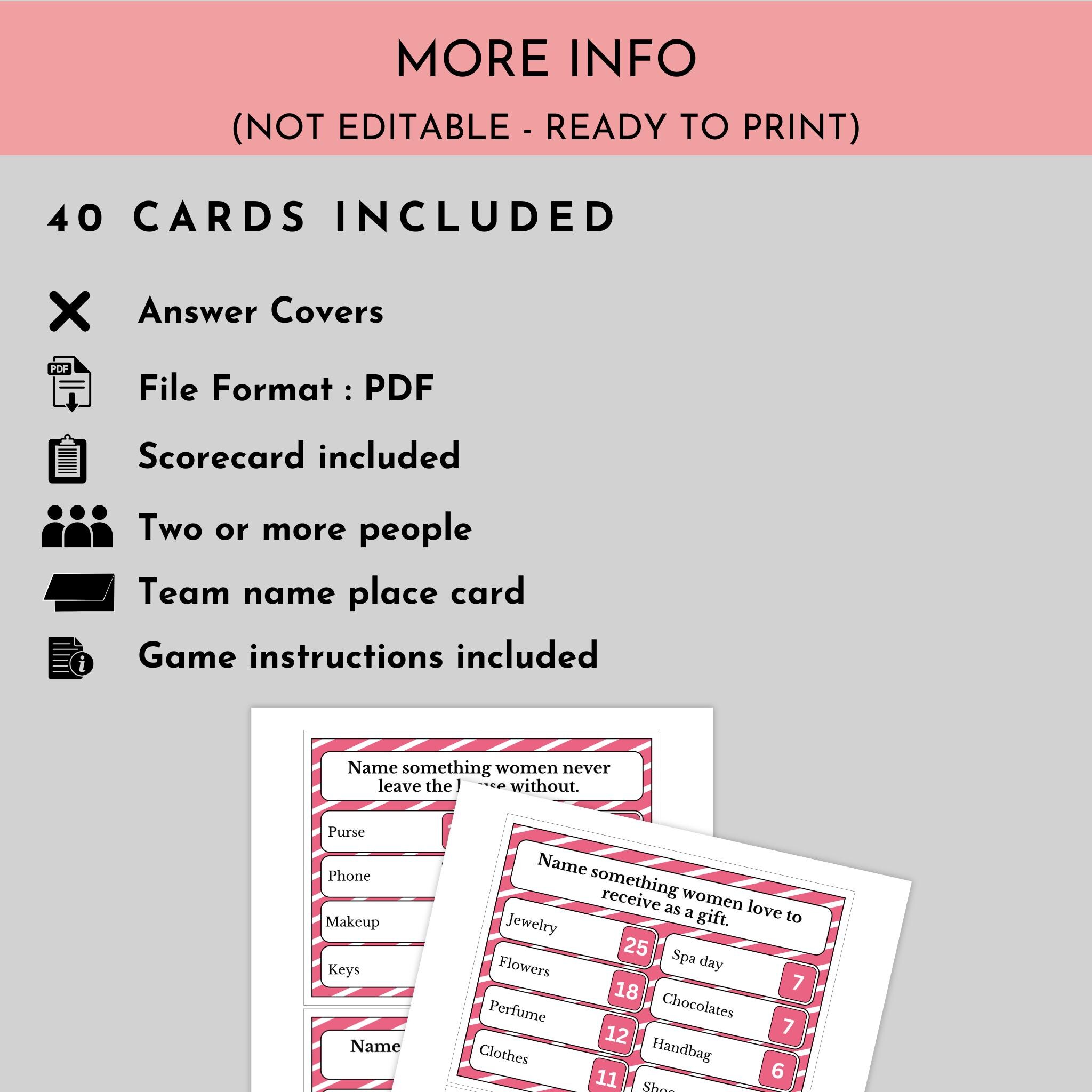 Ladies Night Friendly Squabble Game Printable (instant Download) - Etsy