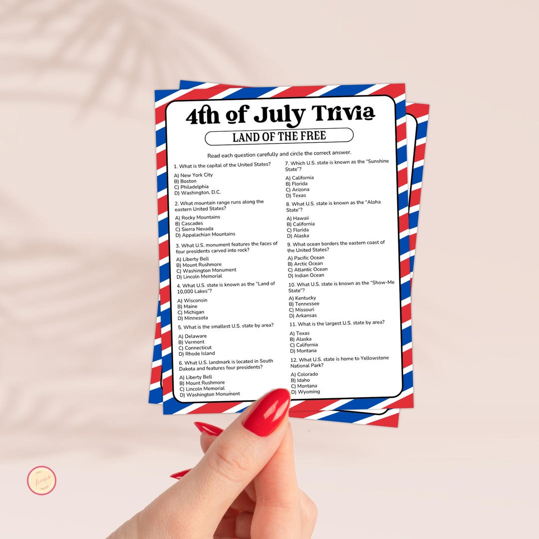 4th of July Trivia Game Printable | Instant Download - Etsy