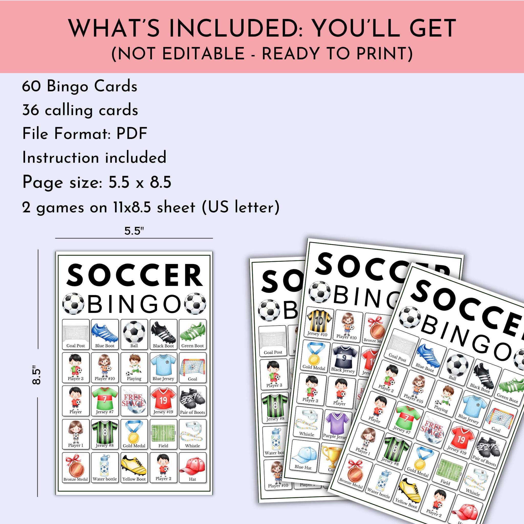 Soccer Bingo Game Printable | Instant Download - Etsy