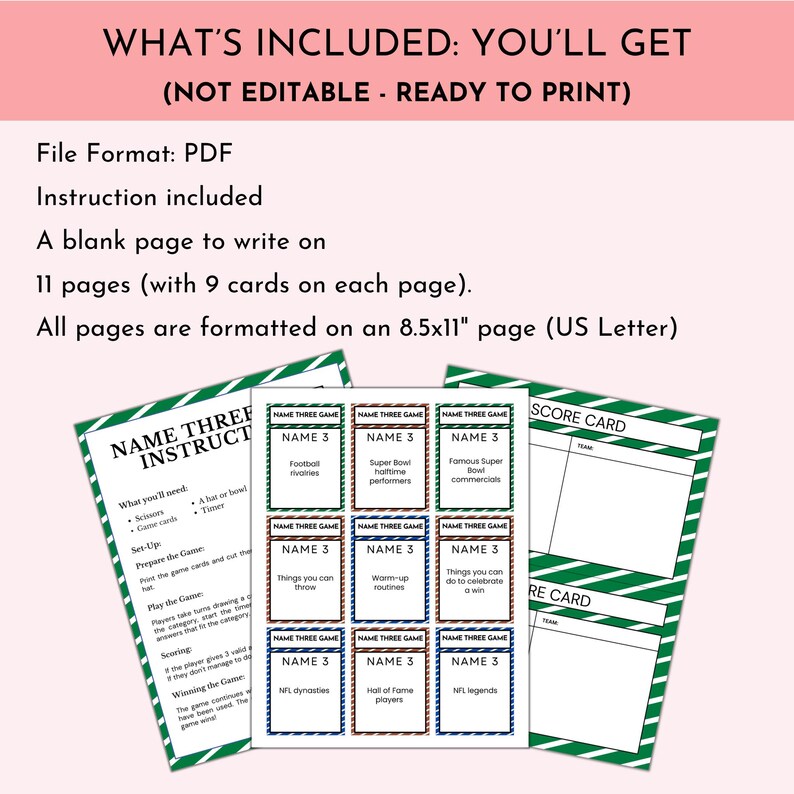 Football Name Three Game Printable (instant Download) - Etsy