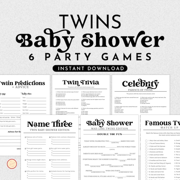 Twin Minimalist Baby Shower Game Bundle Printable | Instant Download