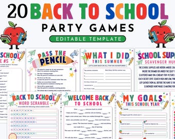Editable Back-to-School Party Games, Classroom Icebreaker Activity for First Day (Instant Download)