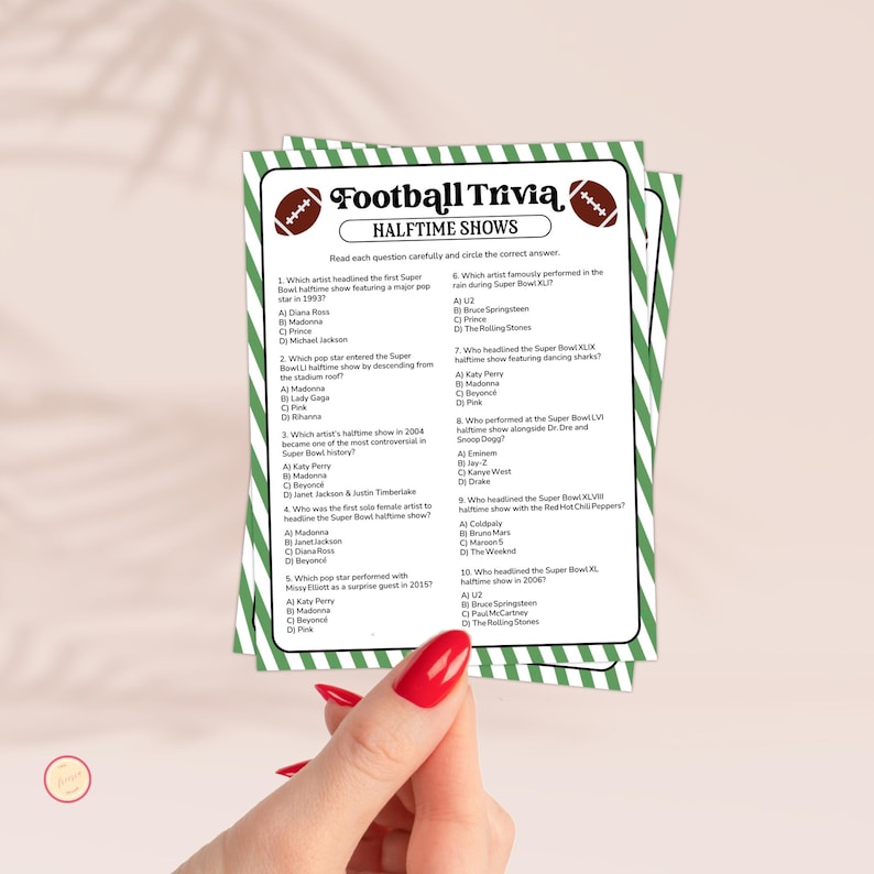 Halftime Bonus Question Football Halftime Trivia Game Printable (instant Download) - Etsy