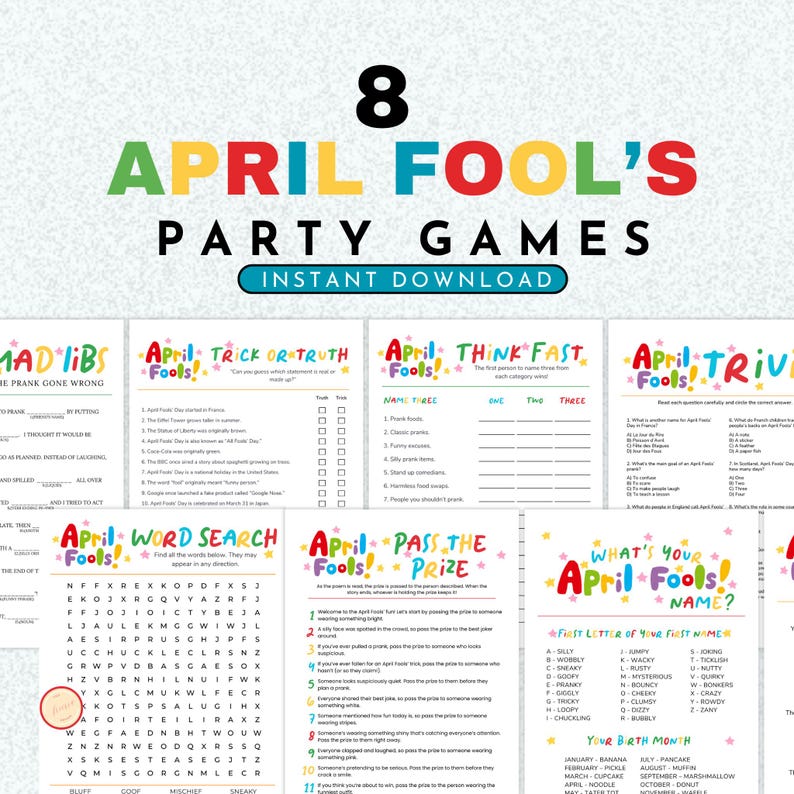 April Fools Day Game Bundle Printable | Instant Download - Etsy