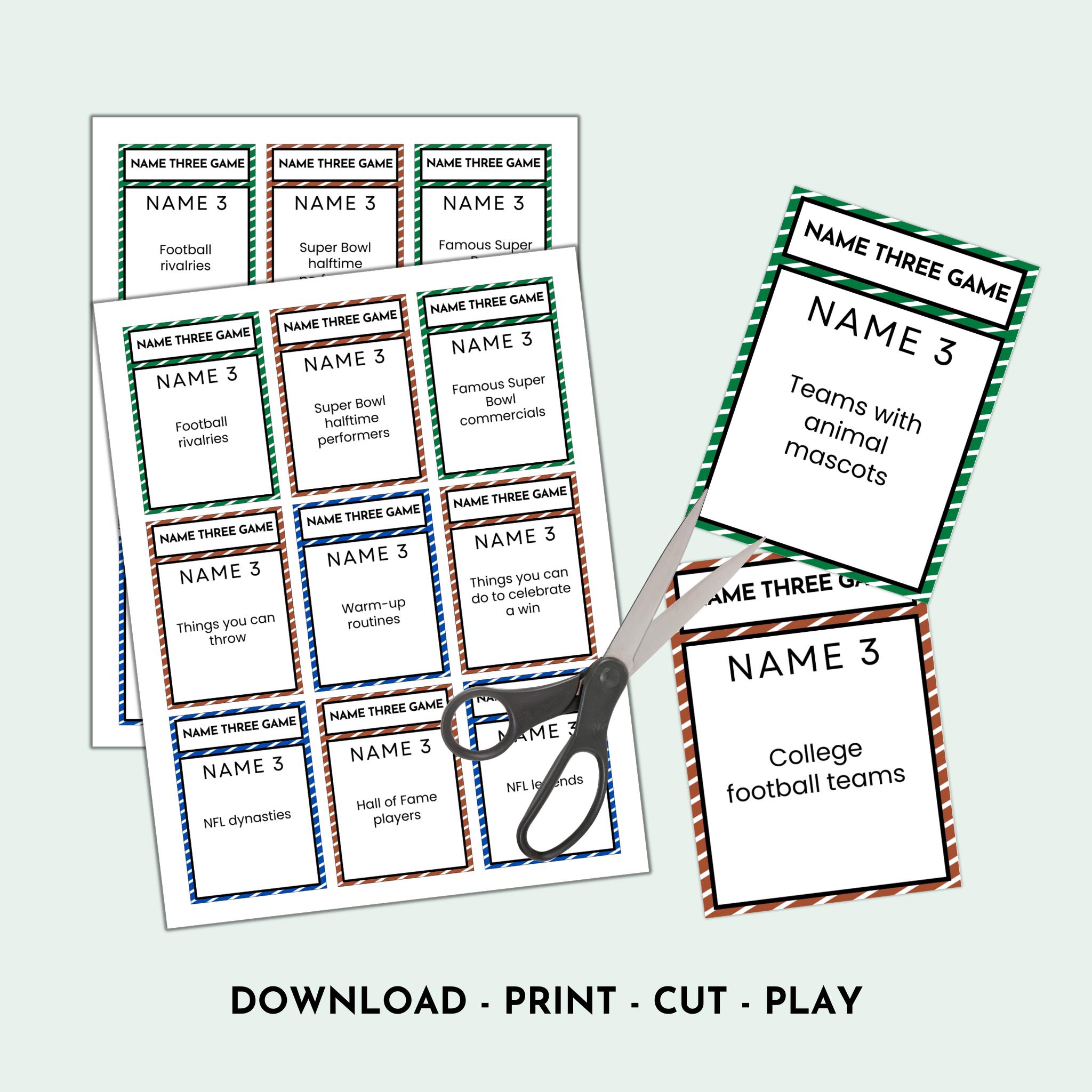 Football Name Three Game Printable (instant Download) - Etsy