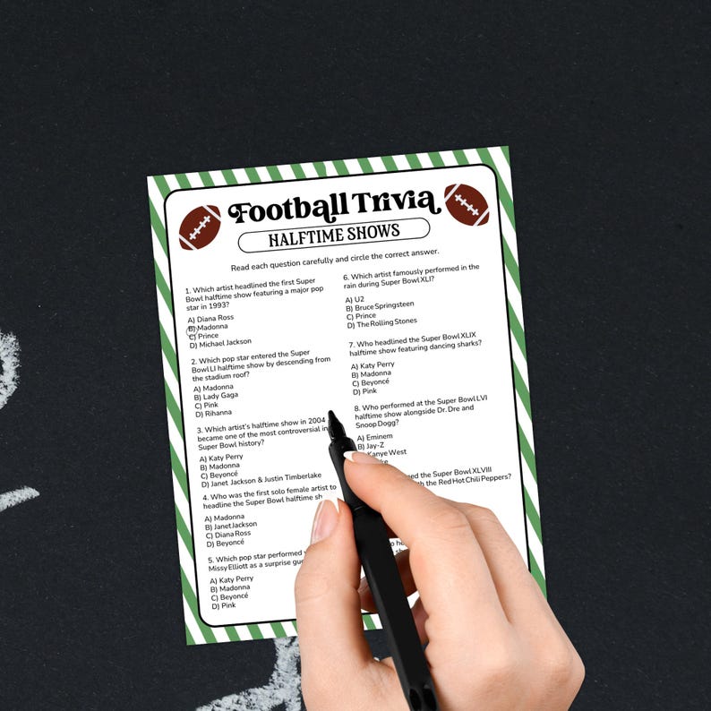 Halftime Bonus Question Football Trivia Game Printable (instant Download) - Etsy