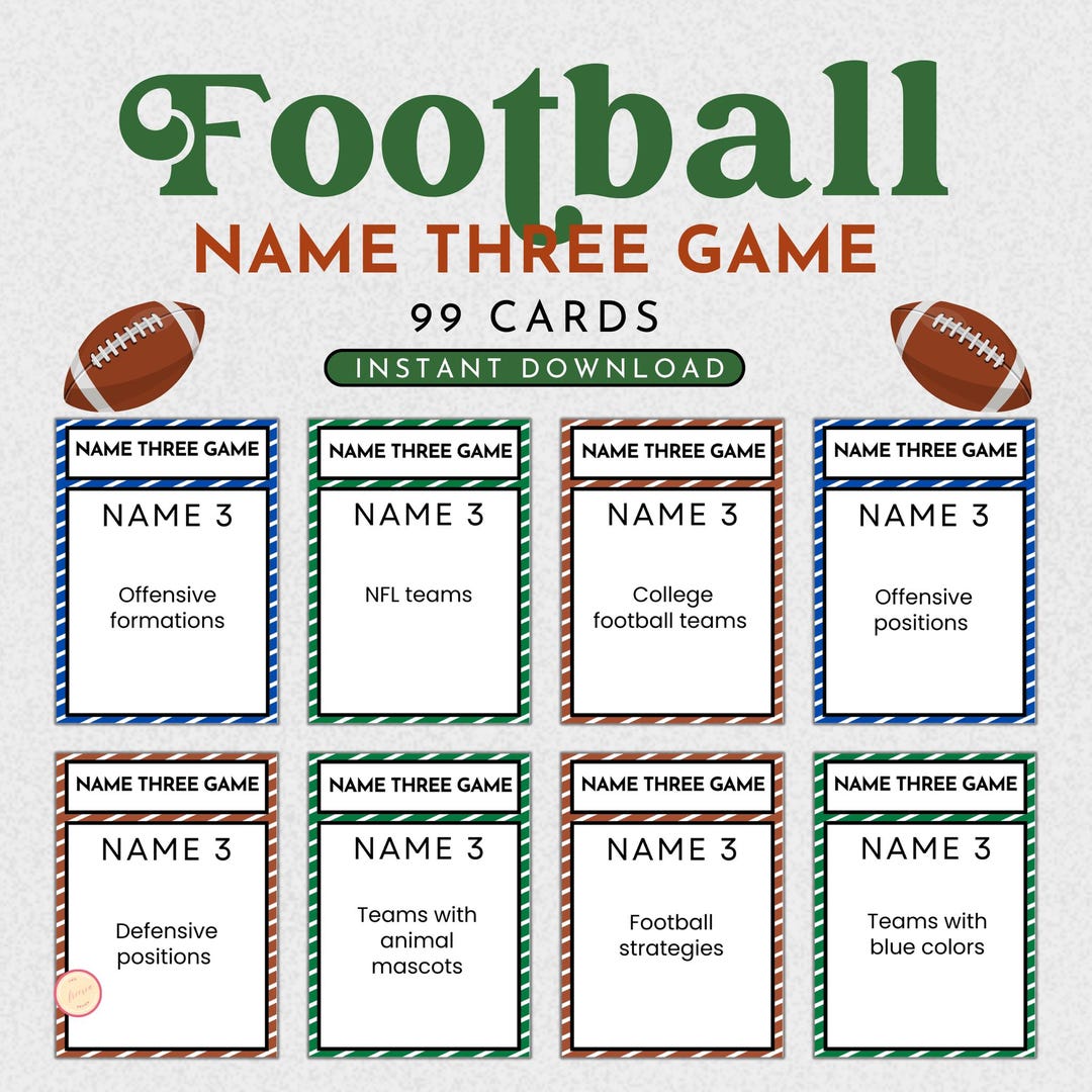 Football Name Three Game Printable (instant Download) - Etsy