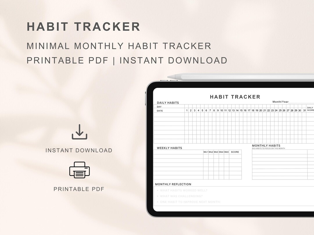 Monthly Habit Tracker Printable PDF/ Minimal Routine Planner/ A4 & US ...