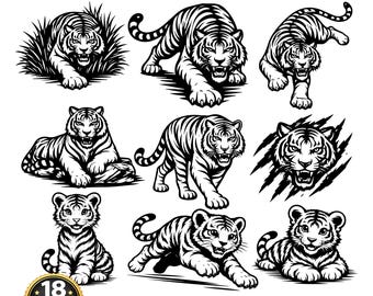 Tiger SVG Bundle, Jungle Animals, Big Cats, Wildlife Cut Files (Digital Download)