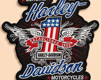 Harley Davidson Wings Shield Patch, Biker Jacket Back Patch, Motorcycle Rider Emblem Badge