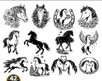 Floral Horse SVG Bundle, Running Horses, Western Clipart (Digital Download)