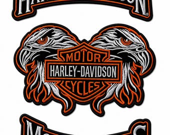 Double Eagle Embroidered Motorcycle Patch Set Iron On Biker Jacket Applique Badge Pair