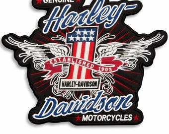 Harley Davidson Wings Shield Patch: Iron On Sew On Biker Jacket Applique