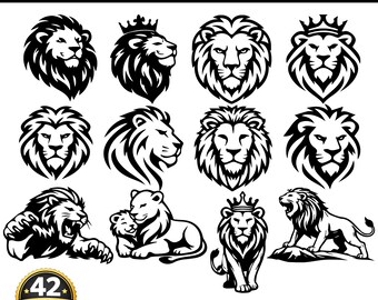 Lion SVG Bundle, Roaring King Wild Animal Vector Designs (42 Files)