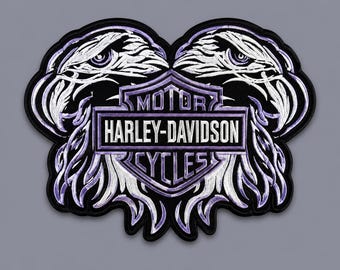 Twin Eagle Embroidered Biker Patch – Purple Motorcycle Back Patch for Leather Vest, Jacket & Backpack