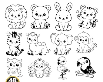 Kawaii Animal SVG Bundle, Safari Woodland Nursery Designs (48 Files)