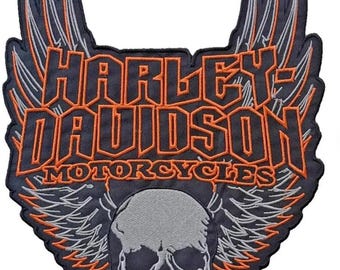 Vintage Skull Wings Embroidered Biker Patch – Large Iron-On Motorcycle Jacket Back Badge