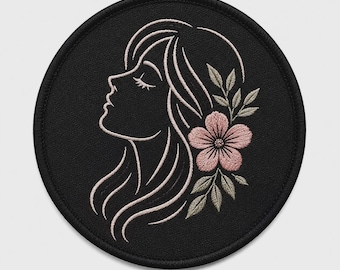 Girl Face Embroidered Patch | Floral Iron On Applique | Sew On Patch for Jacket, Hoodie & Bag