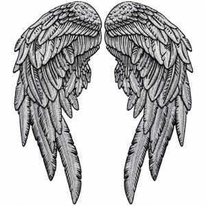 Silver Reflective Angel Wings Embroidered Back Patch – Large Iron-On/Sew-On Applique for Biker Jackets, Vests & Shirts (12" x 4.4")