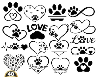 Heart Paw SVG Bundle, Dog Cat Clipart, Pet Lover Designs (Digital Download)