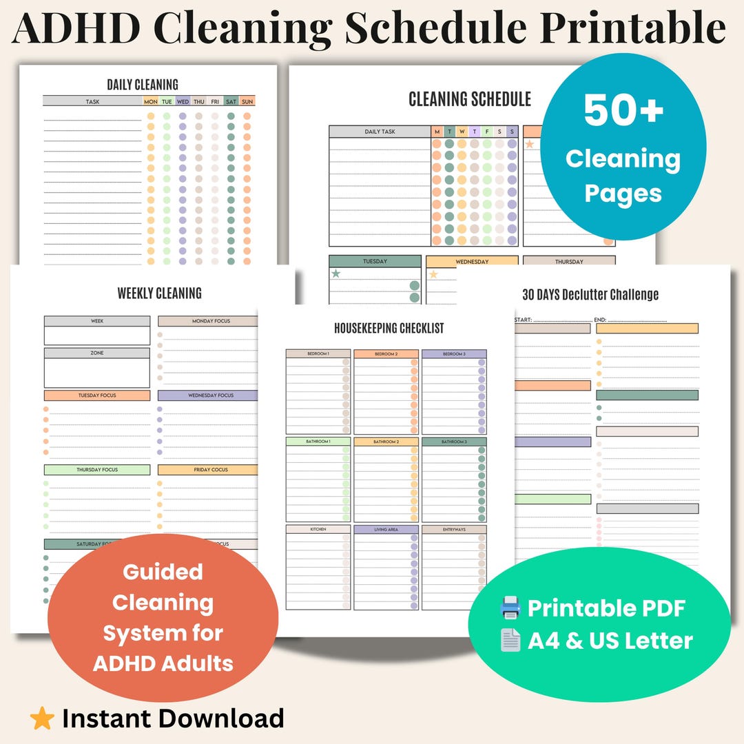 ADHD Cleaning Schedule Printable | Weekly & Daily Cleaning Routine for ...