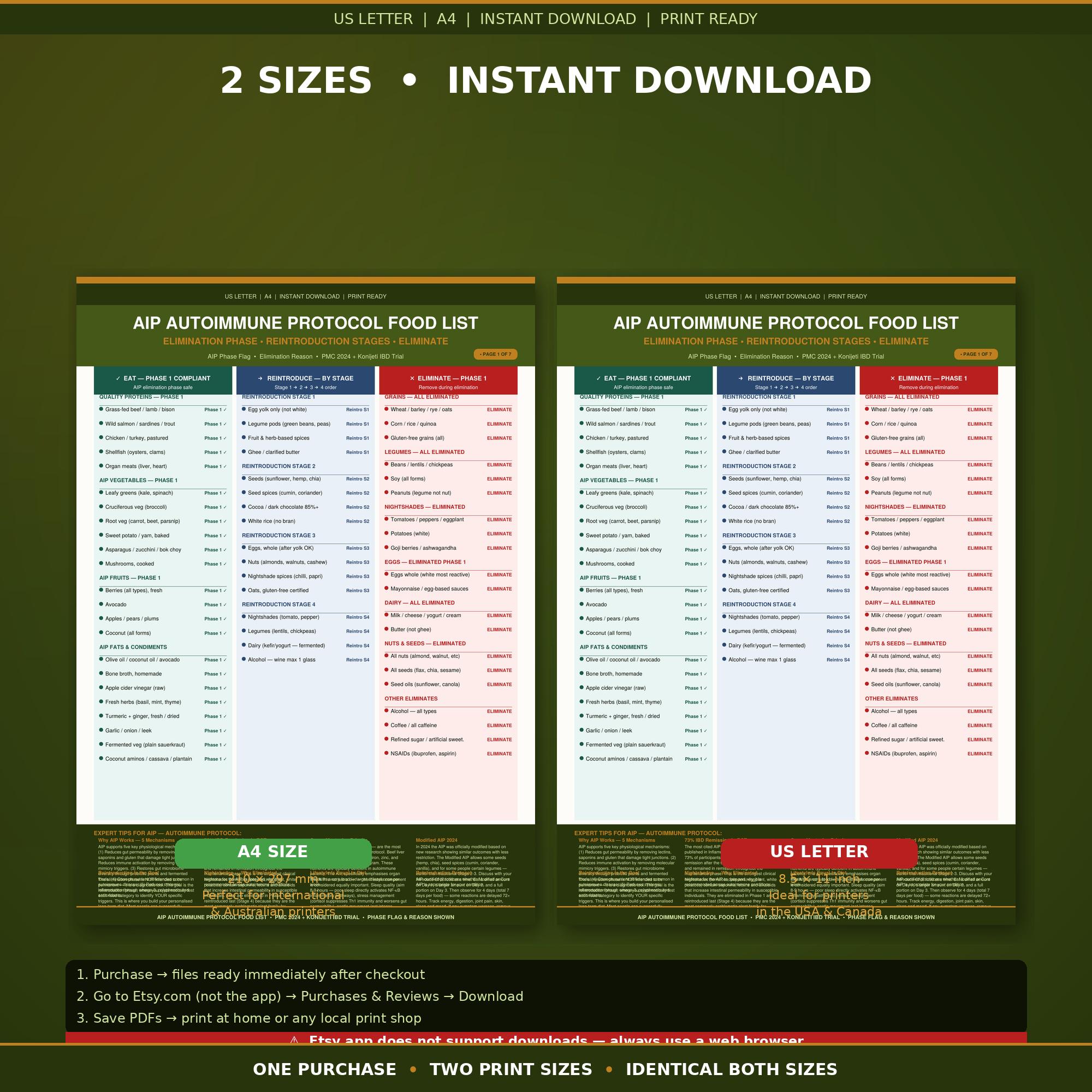AIP Food List Printable | Autoimmune Protocol Diet Chart | Elimination ...