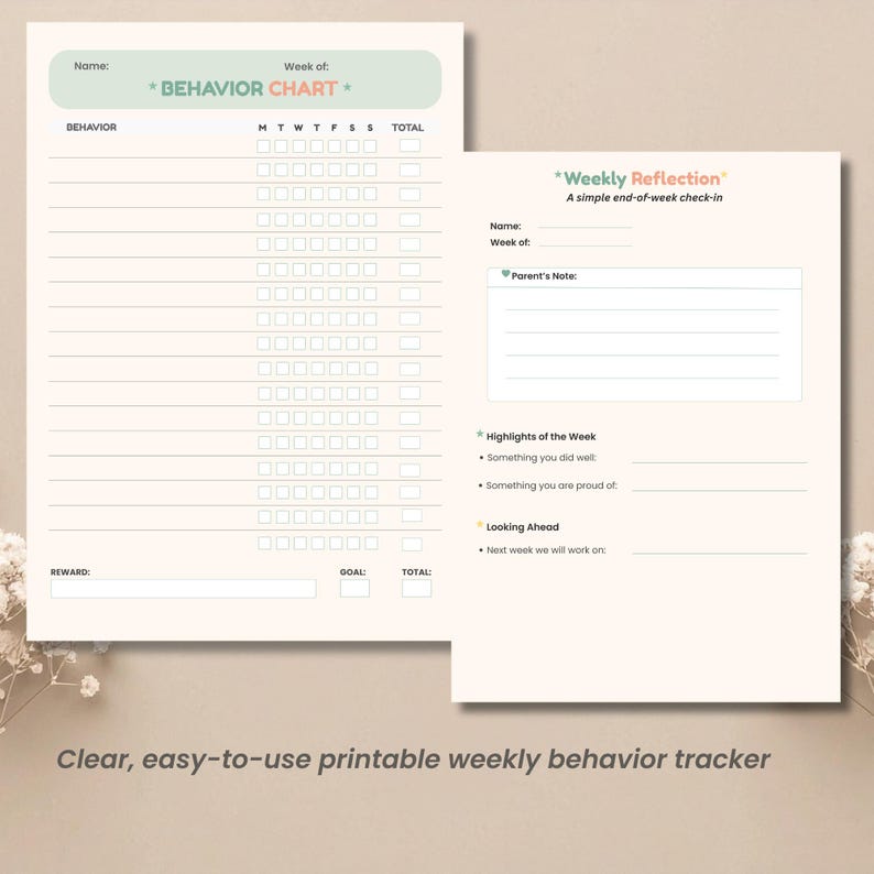 Behavior Chart for Kids Printable | Weekly Reward & Responsibility ...