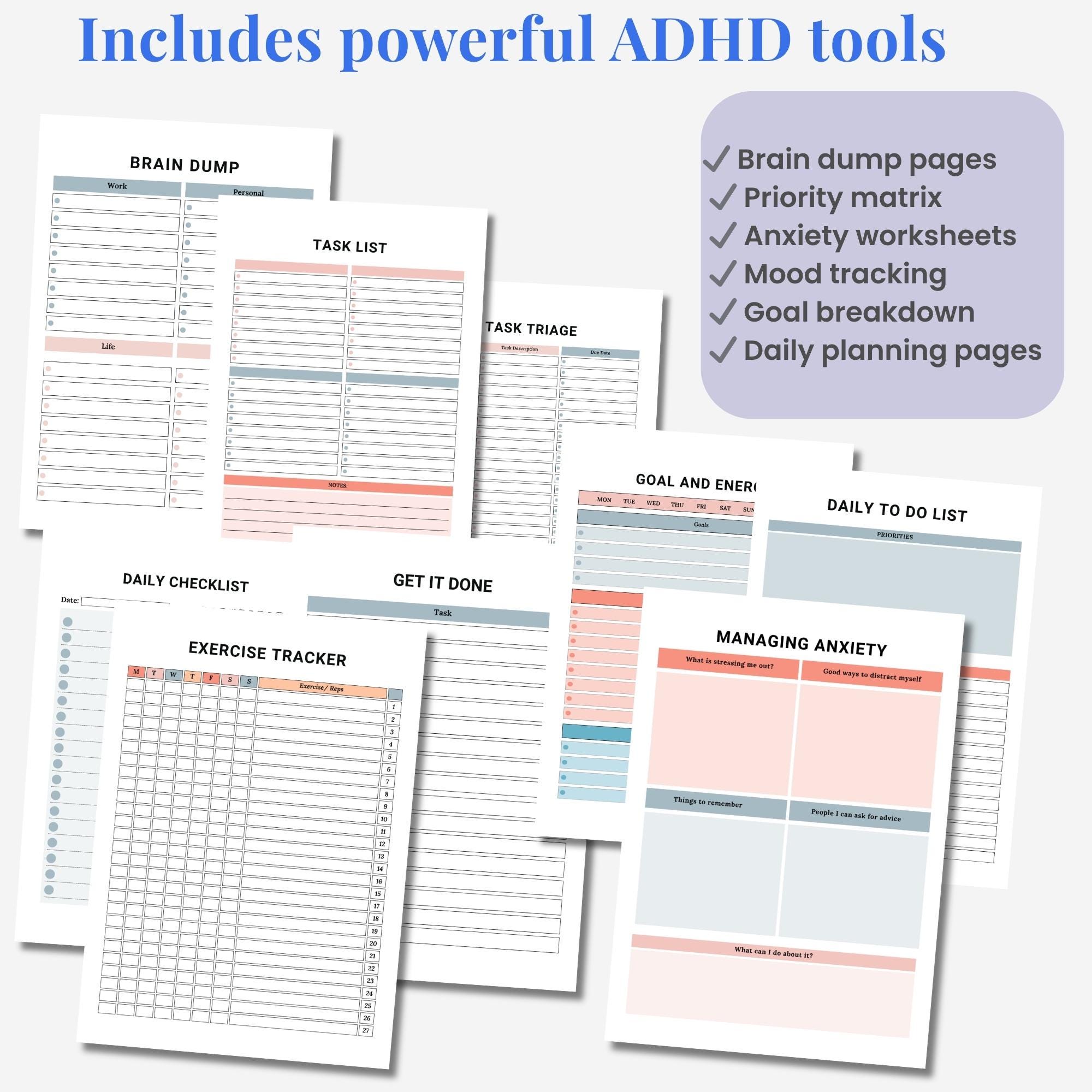 ADHD Brain Dump Planner Printable PDF | Executive Function Planner for ...