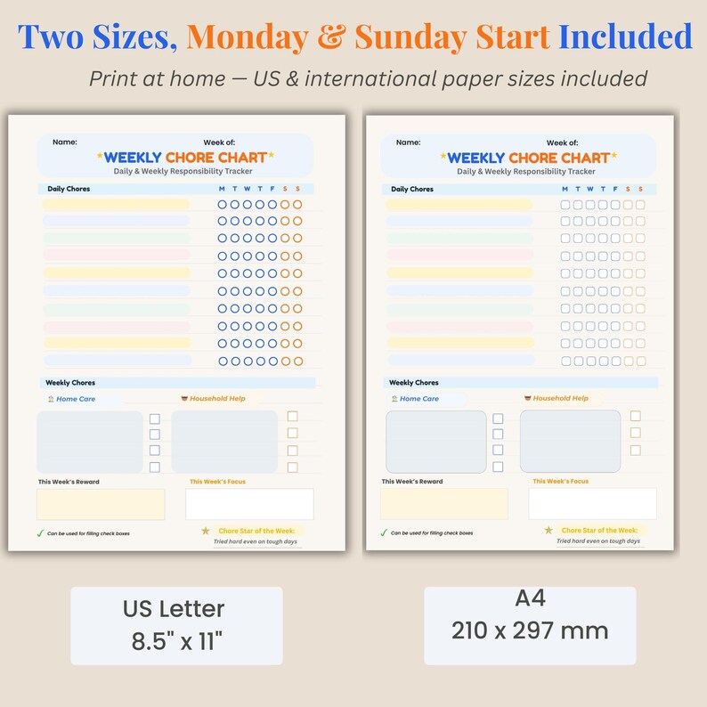 Weekly Chore Chart for Kids | Daily & Weekly Responsibility Chart ...