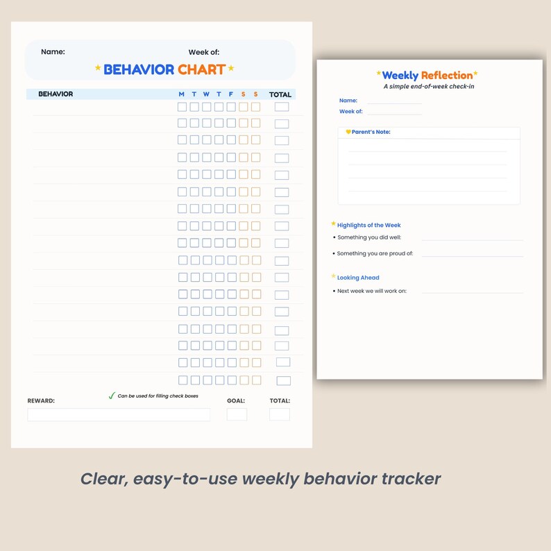 Colorful Behavior Chart for Kids Printable | Weekly Reward ...