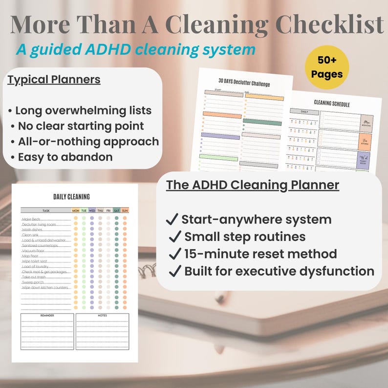 ADHD Deep Cleaning Checklist Printable | Room-by-room ADHD Cleaning