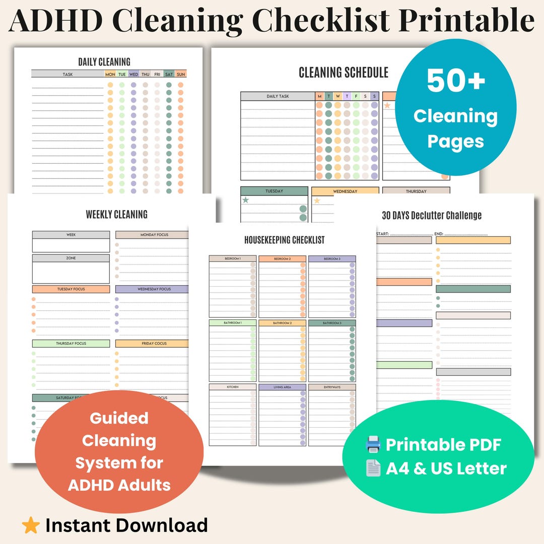 ADHD Deep Cleaning Checklist Printable | Room-by-room ADHD Cleaning