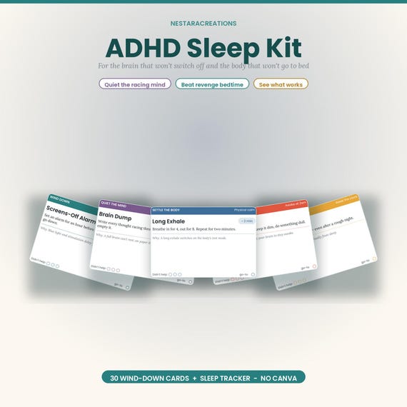 ADHD Sleep Kit ,Wind-Down Routine and Sleep Tracker ,Bedtime Help for Racing Minds and Revenge Bedtime Procrastination | No Canva