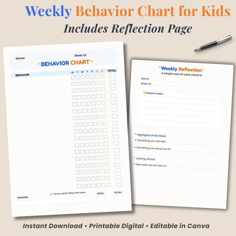 Colorful Behavior Chart for Kids Printable | Weekly Reward ...