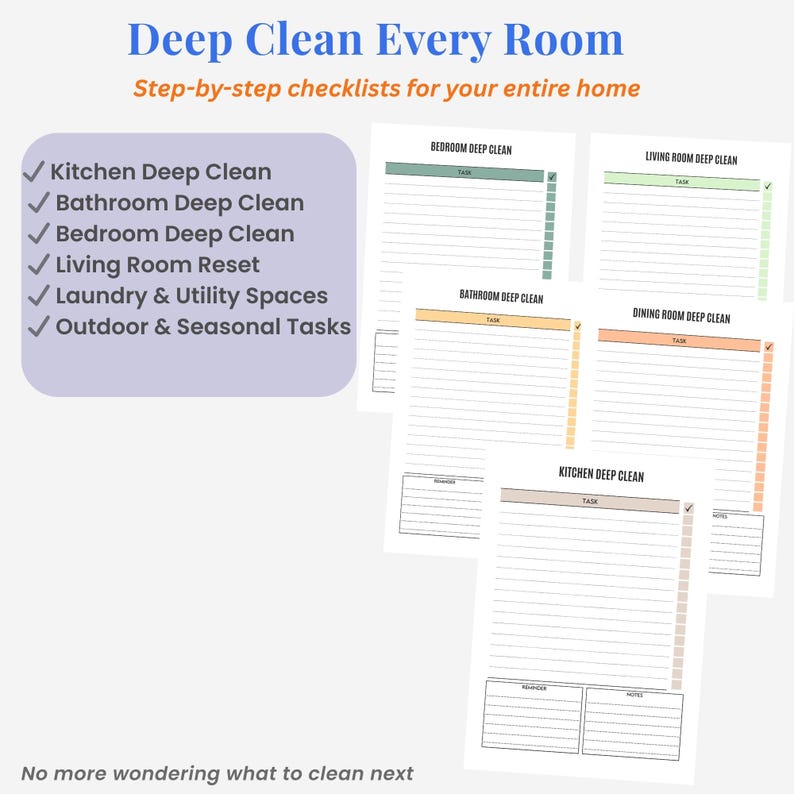 ADHD Deep Cleaning Checklist Printable | Room-by-room ADHD Cleaning