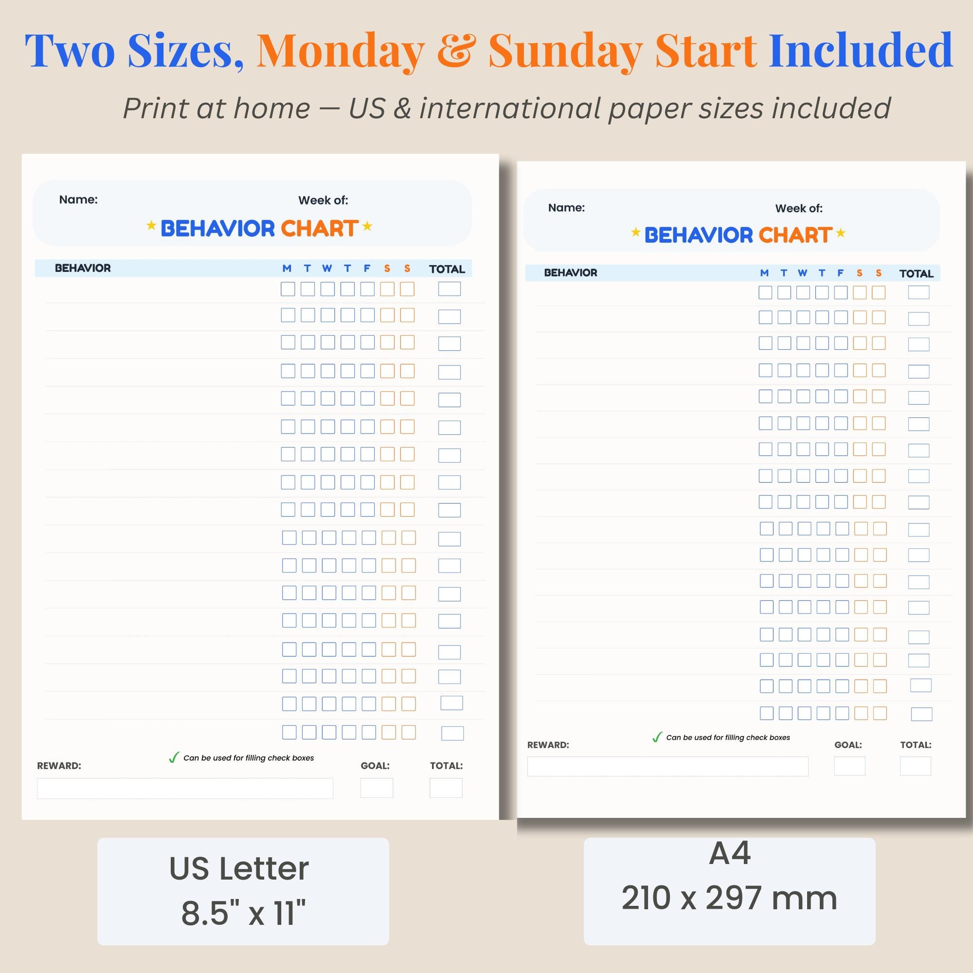 Colorful Behavior Chart for Kids Printable | Weekly Reward ...